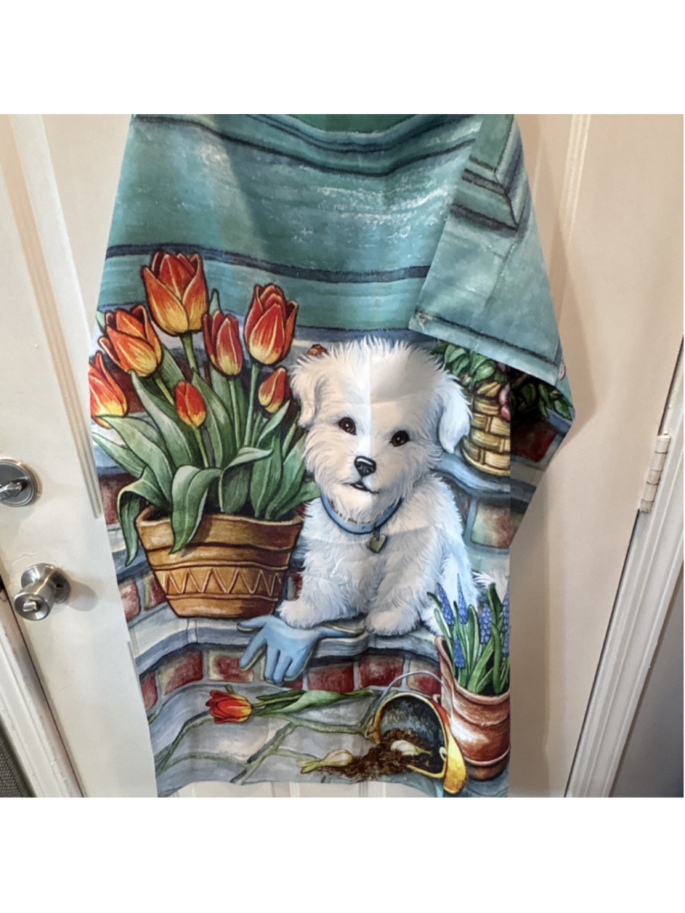Multicolor Cotton Dog & Tulips Floral Flag, Traditional, Machine Washable - Picture 5 of 5